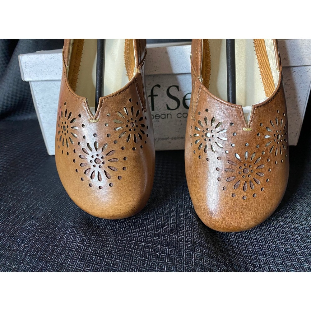 Josef Seibel Pippa 07 Tan Leather Floral Laser Cut Flats Size 37 NEW - Picture 2 of 6